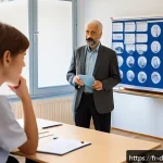 치매관리사 자격증 해외 인증 여부 - A professional international dementia care training classroom scene in France, featuring a diverse g...