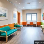치매관리사로서 전문성을 높이는 방법 - A warm, bright care facility room designed for elderly dementia patients, featuring clear visual cue...